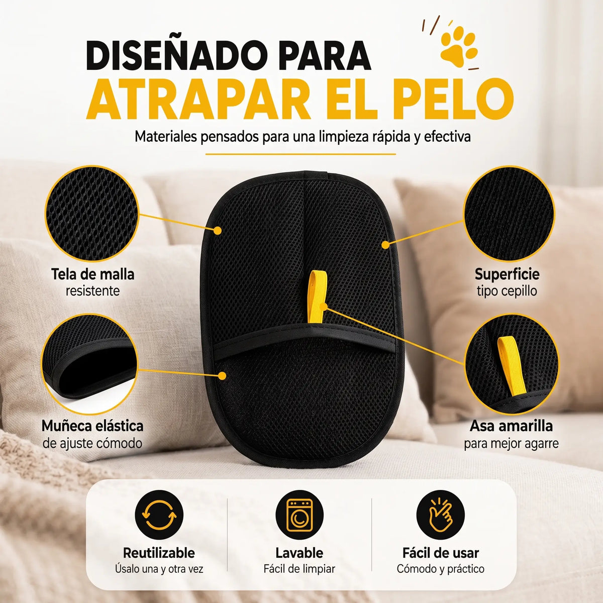 Guante atrapa pelos