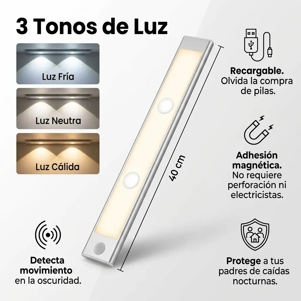 Lampara Led 40 Cm con sensor de movimiento: Evita Tropezones y accidentes nocturnos😴❌
