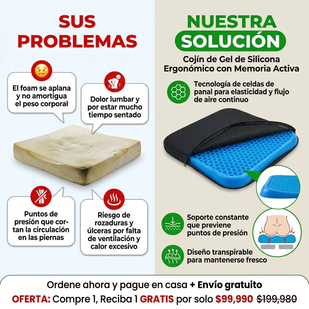 2x1 Cojin de silicona gel - ¡Sientate sin molestias durante más tiempo!