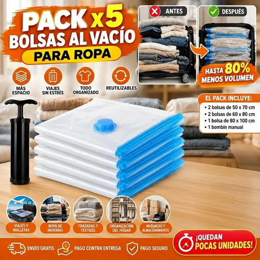 Paq x 5 Bolsas al vacio + bomba manual