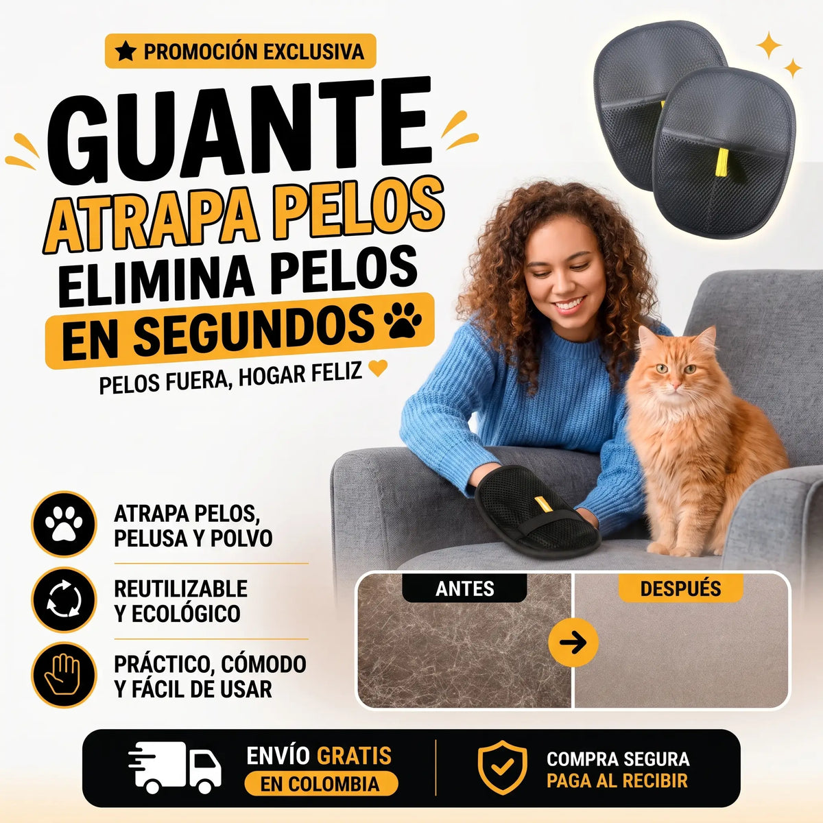 Guante atrapa pelos