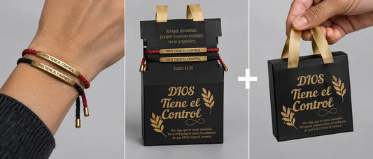 Combo 2 Pulseras Premium "Dios tiene el control" + caja de lujo